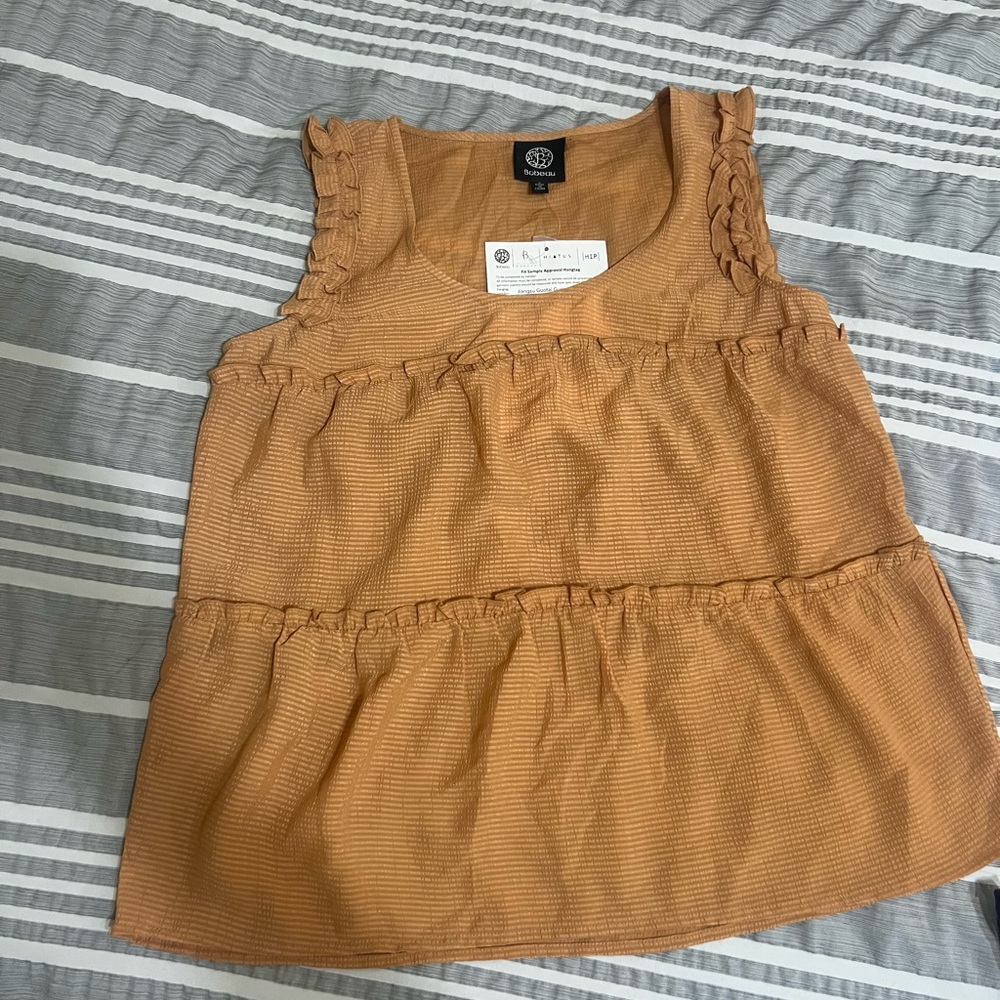 NEW Bobeau Apricot Ruffle Blouse